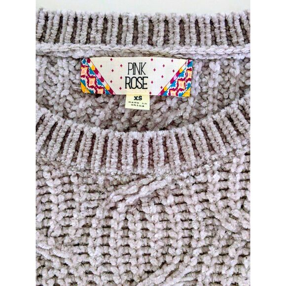 Women's Pink Rose Gray Chunky Cable Knit Sweater Size XS - Picture 2 of 7